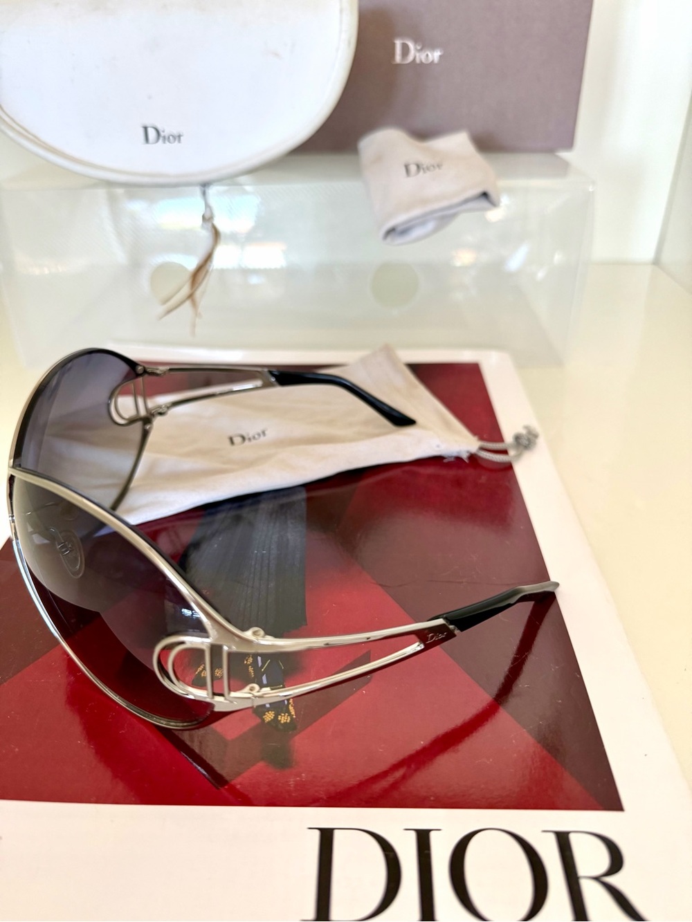 Dior Silver and Black/Blue Gradient Lens Sunglasses Authentic